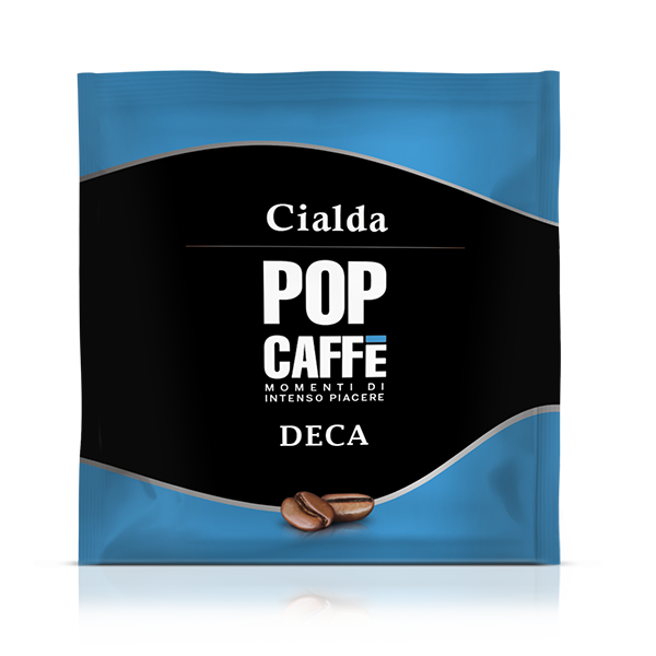 Pop Caffe' DEK Pods x150 - Decaffeinated. Blend of Arabica beans from Central America. Decaffeinated naturally, maintaining the quality of the coffee with selected decaffeinated Indian beans.