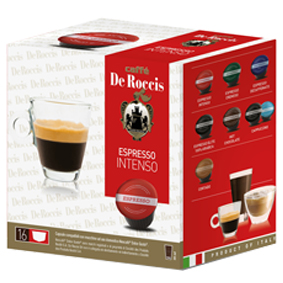 Caffe' De Roccis Intenso x16 - Coffee with a distinctive and vigorous flavor, full and creamy and with a pleasant finish. This is the right coffee for a unique sensory experience.