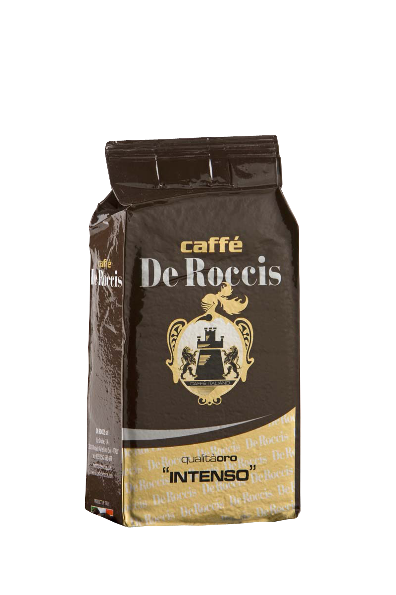 Caffe' De Roccis Intenso x250gr - Your everyday coffee just right for the entire family. Its aroma remains well defined even with milk.