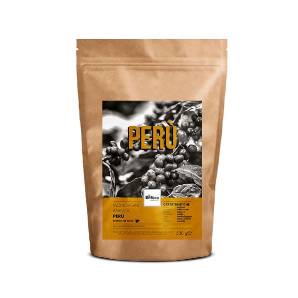 Caffe' Rekico single origin PERU x500gr - This single-origin coffee is made with 100% Arabica beans grown in Peru, harvested by hand and processed using the washed method. Lightly roasted and vaunting light-medium body, this type of coffee is medium ground, which is perfect for filter coffee, or American-style coffee. This exalts the sweet, fruity flavour, characterized by a lasting taste and hints of hazelnut.